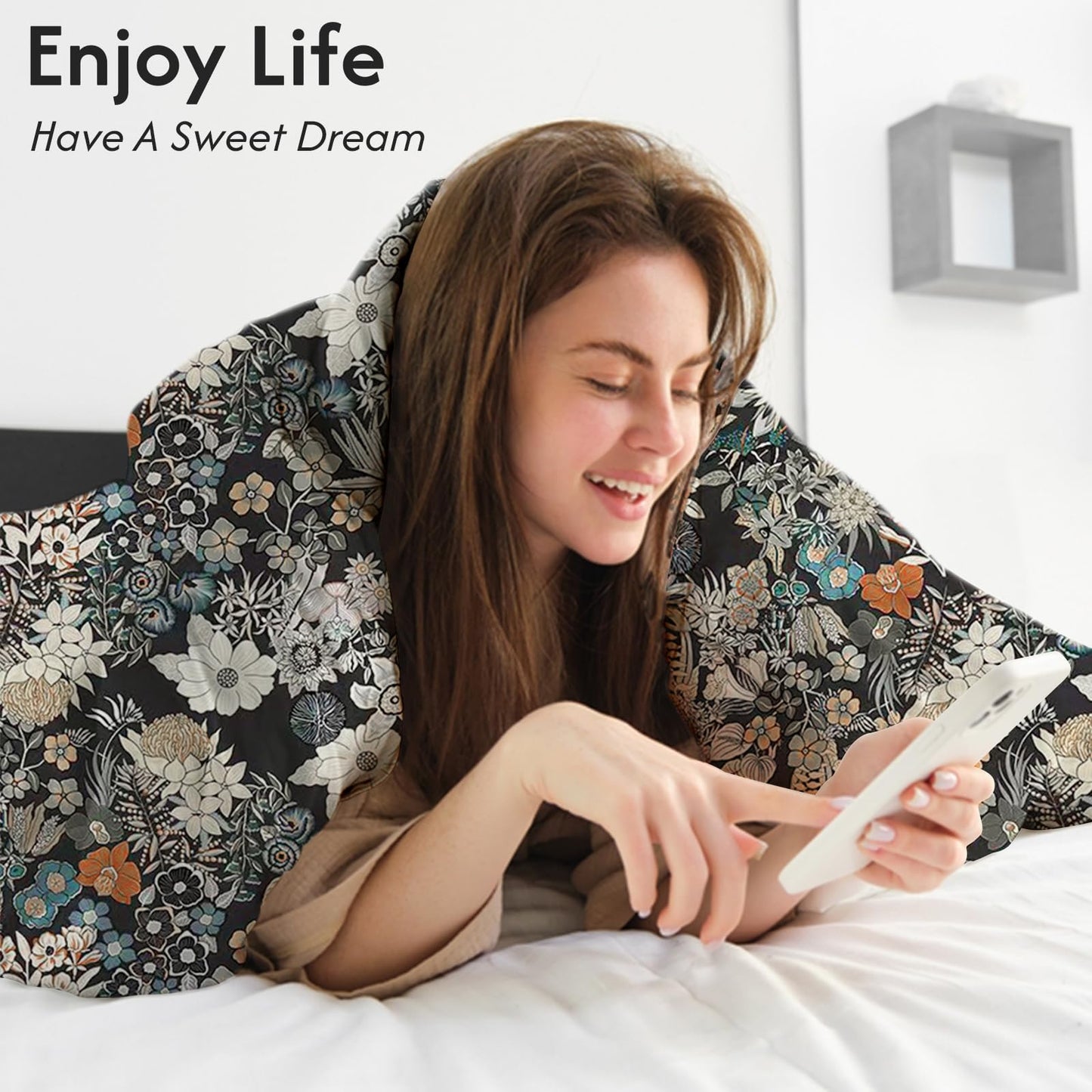 LONAVA Queen Flower 3 Pcs Duvet Cover Set, Breathable Soft Microfiber Black Lining Comforter Cover with Zipper Closure, and 2 Anti-Pilling, Fade Resistant Pillowcases, Midnight Blossoms