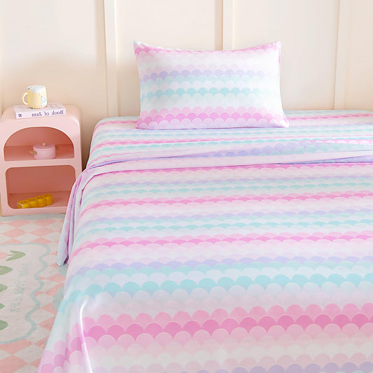 MICORAL Kids Twin Sheet Set, 3 Pieces Sheets for Boys & Girls, Soft Printed Microfiber Bed Sheets, Deep Pocket Cozy Toddler Bedding Set, Colorful Fish Scales
