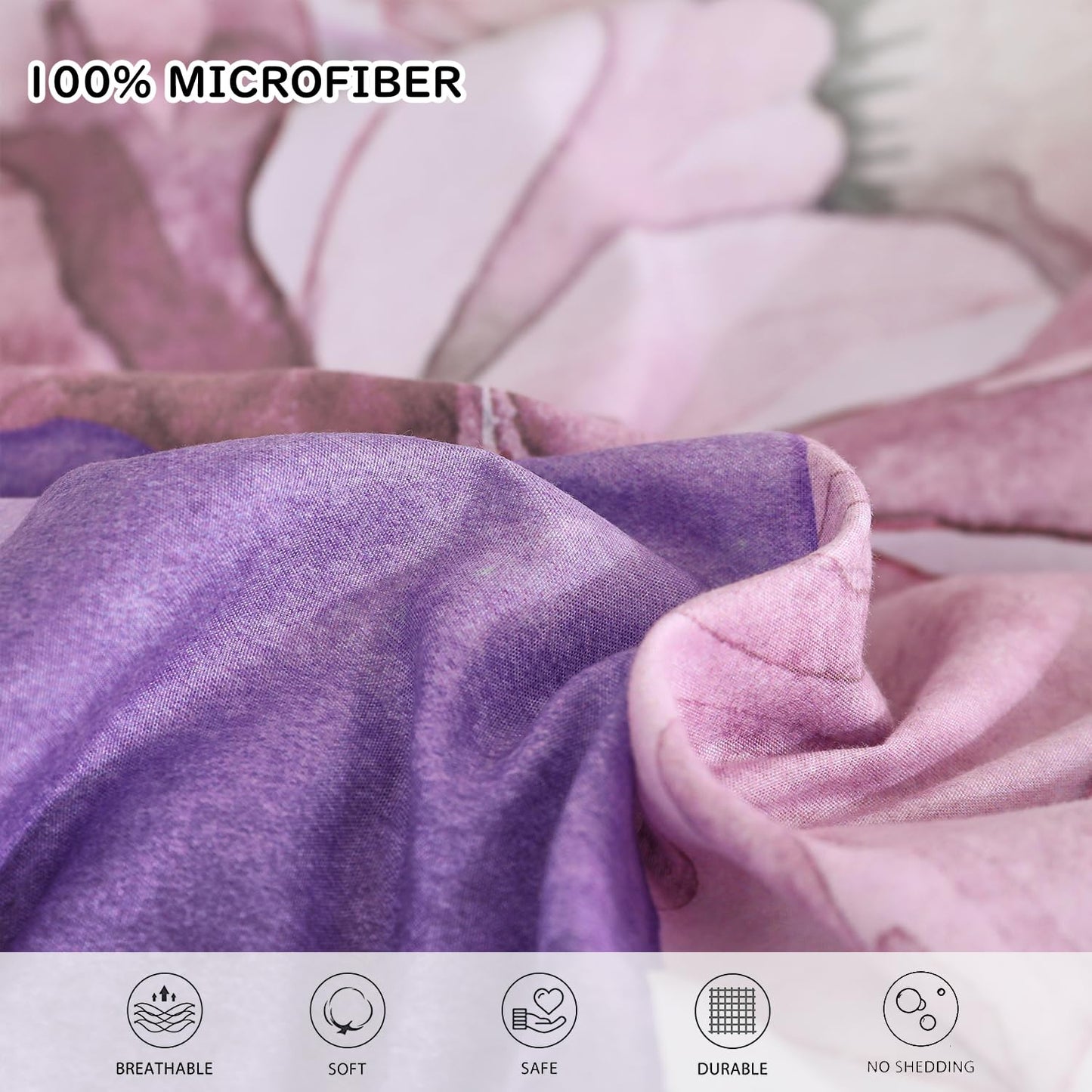 Yogeneg Queen Comforter Set 7 Piece Bed in a Bag,Elegant Floral Botanical Pattern Purple Bedding Set,Soft Microfiber Comforter with Sheet Set,All Season Bed Set(Purple Floral,Queen)