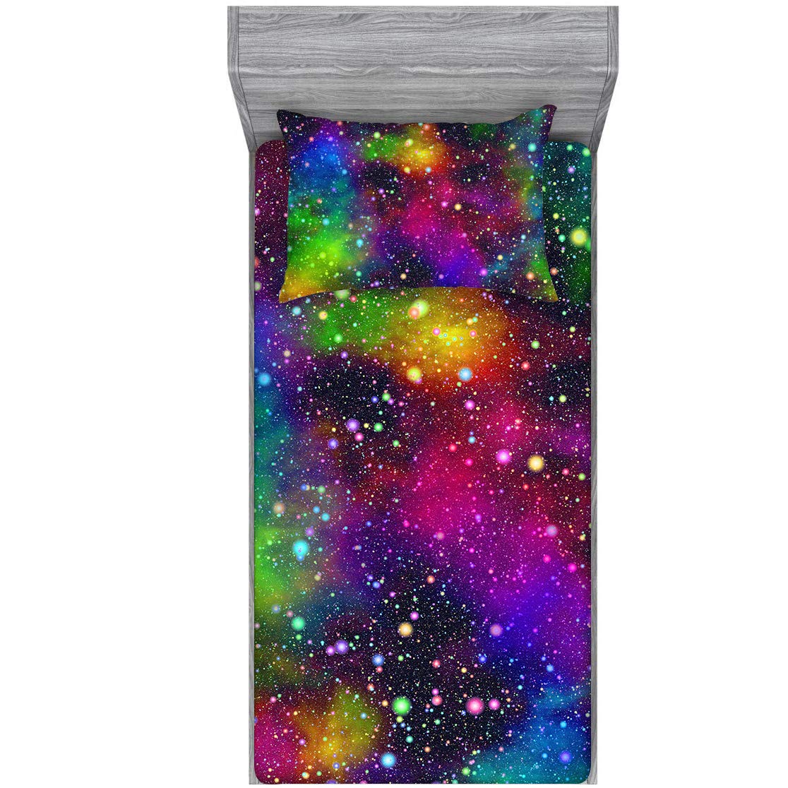 NiuOne Galaxy Fitted Sheet Set Rainbow Space Sheet Set for Girls and Boys Twin Bed 2PCS 1 Deep Pocket Sheets with 1 Pillowcases Wrinkle Free Microfiber(16,Twin)
