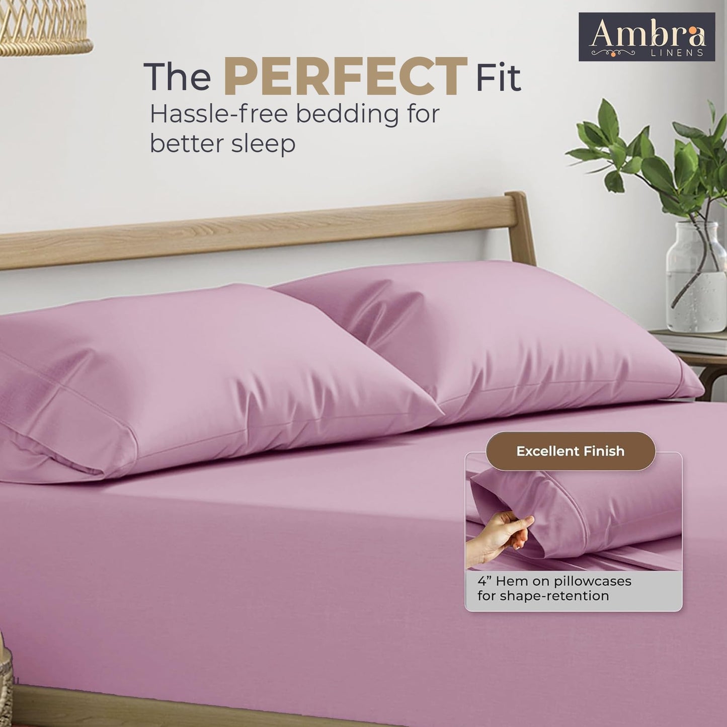 Ambra Linens - Ultra Soft Pillow Protectors 300TC Set of 2 Breathable Pillow Covers 100% Protection Against Stains, Dust & Dirt - Machine Washable