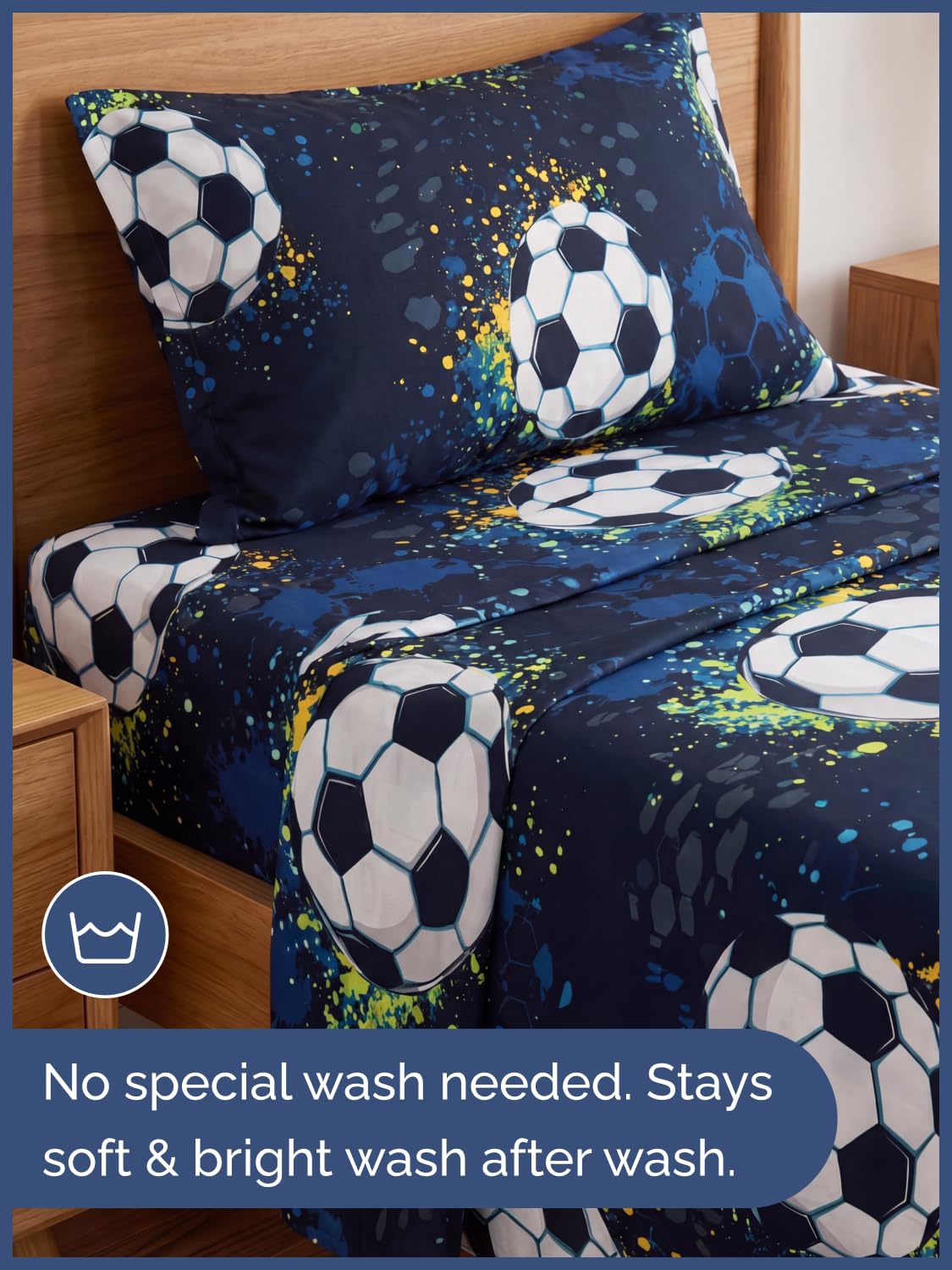 CGK Unlimited Kids Midnight Soccer Twin 3 Piece Sheet Set - Boys, Girls, Teens, Toddler - Easy Fit Deep Pockets - Soft, Cooling & Breathable Sheets - Cute, Cozy, Fade & Wrinkle Free - Machine Washable