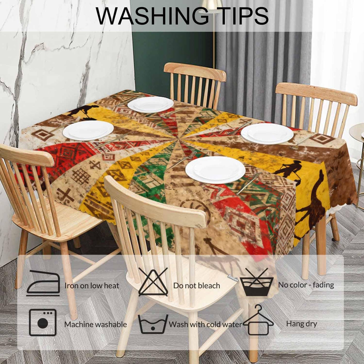 Beabes Decorative Rectangle Tablecloth 52"X70" African, Ethnic African Geometric Patchwork Grunge Wrinkle Free Table Cover Picnic Table Cloths for Parties Weddings Kitchen Tablecloth
