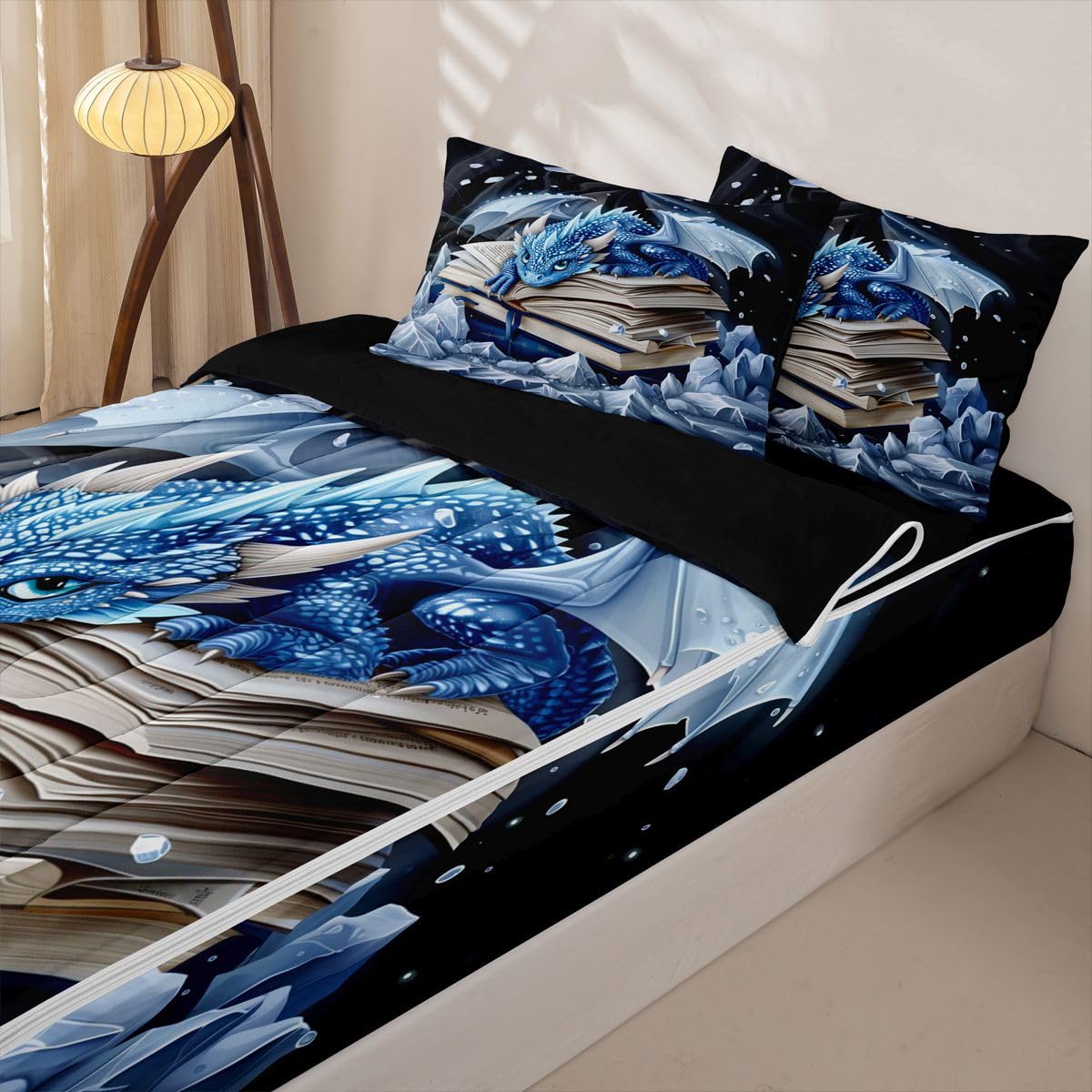 jejeloiu Blue Dragon Zipper Bedding Twin Cartoon Animal Zipper Bedding Sets for Kids Boys Girls Flying Dragon Comforter Set with Fitted Sheet and 2 Pillowcases Mysterious Animal Bedroom Decor