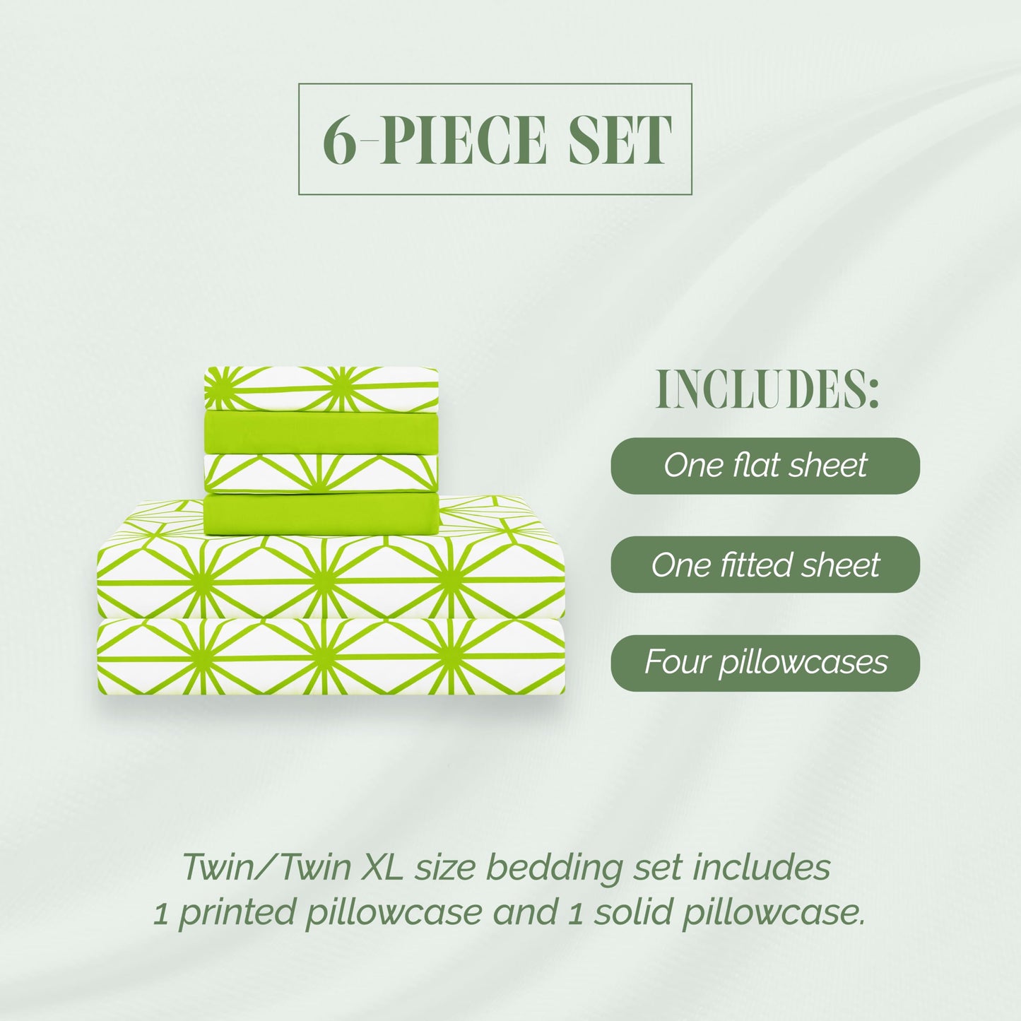 Elegant Comfort Luxury Soft 6-Piece Cube Geometric Pattern Sheet Set - 1500 Premium Quality Microfiber - Wrinkle and Fade Resistant Coziest Bedding Set, All Around Elastic Fitted Sheet, Full, Lime