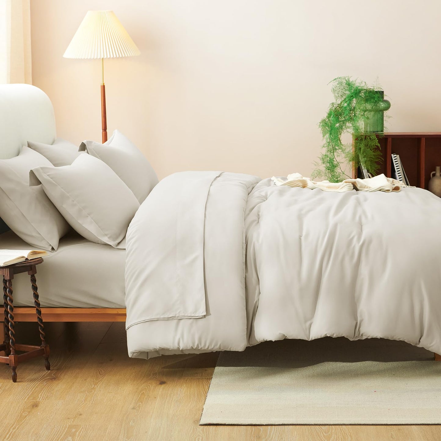 CozyLux Queen Comforter Set Beige, 7 Pieces Bed in a Bag Queen Comforter Set with Sheets, Luxury Soft Bedding Sets with Down Alternative Comforter, Fitted Sheet, Flat Sheet, Pillowcases & Shams
