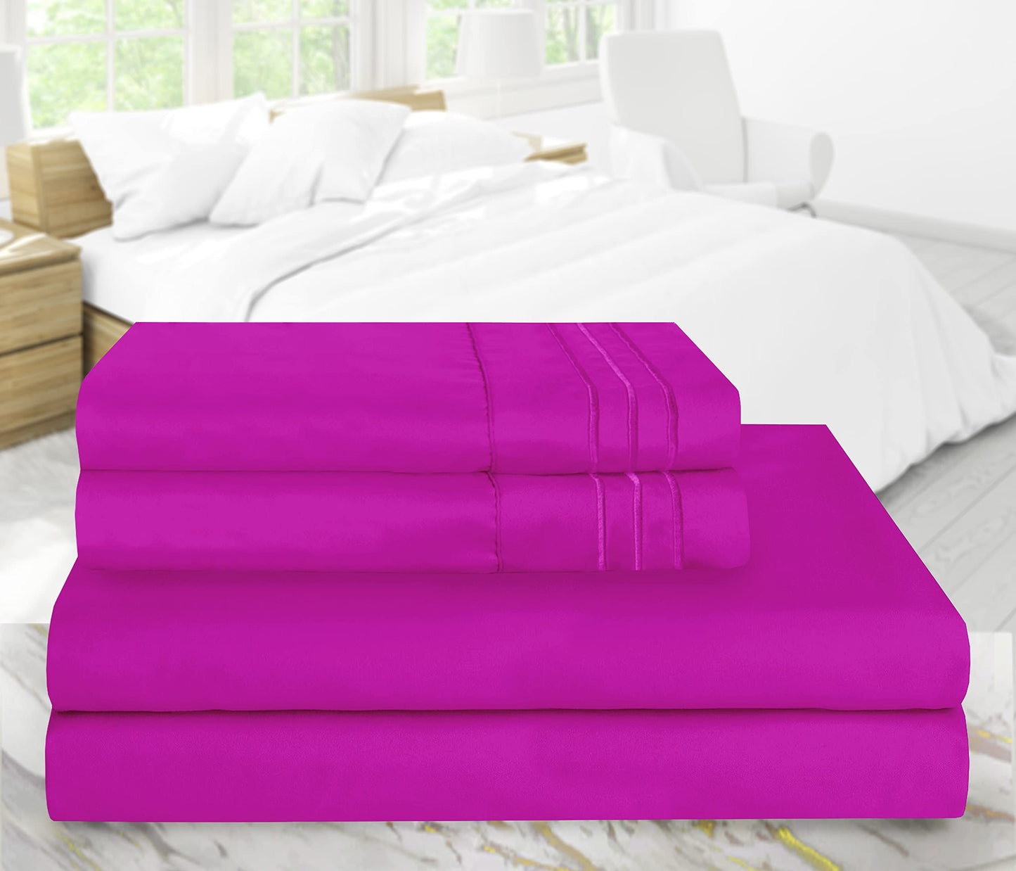Vacco Queen Sheet Set - Luxury Hotel 1800 Series 4-Piece Bedding Sheets & Pillowcases - Ultra Soft Breathable & Cooling Bed Sheets - Deep Pocket - Wrinkle Resistant - 4 Piece Set - Queen, Hot Pink
