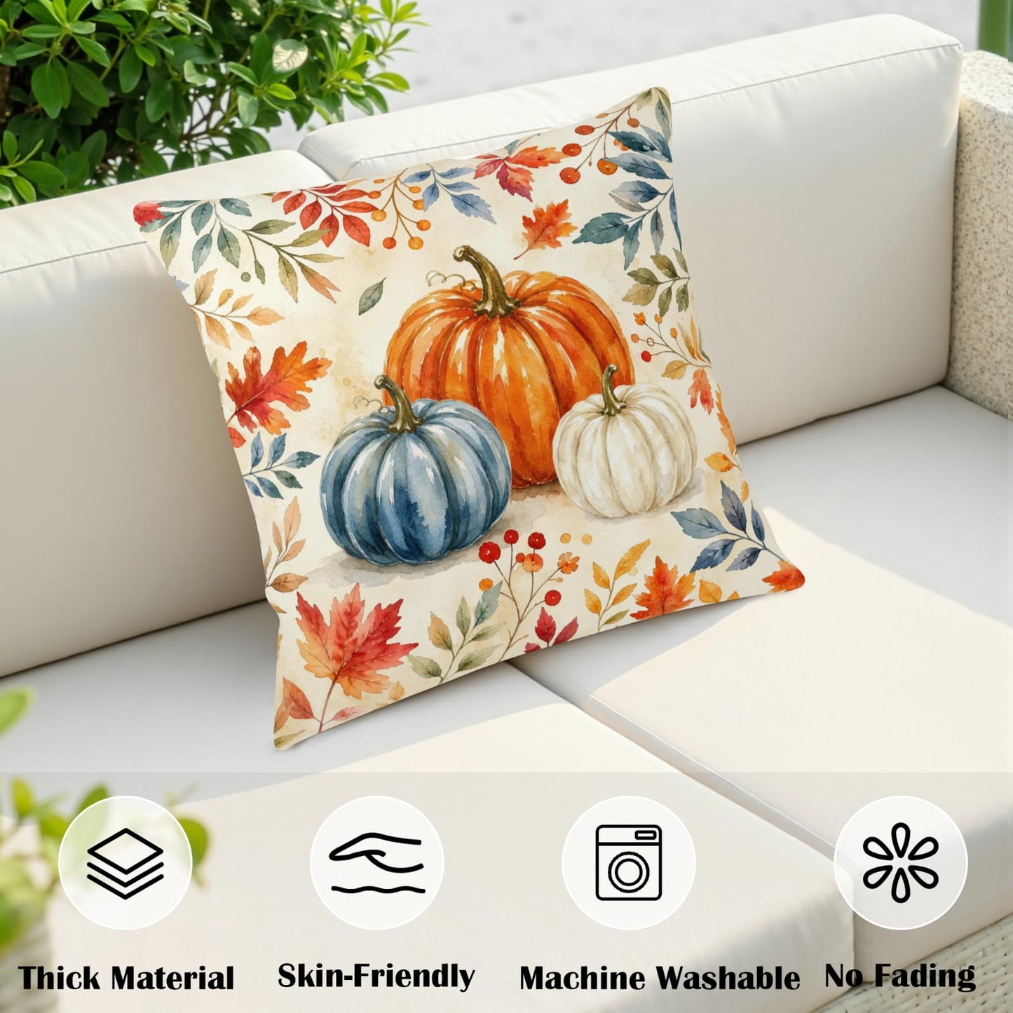 ABSOP Fall Pillow Covers 18x18 Inch Orange Blue Pumpkin Pattern Decorative Throw Pillow Covers Set of 2 Autumn Thanksgiving Harvest Pillowcases for Soft Couch Holiday Party Decor