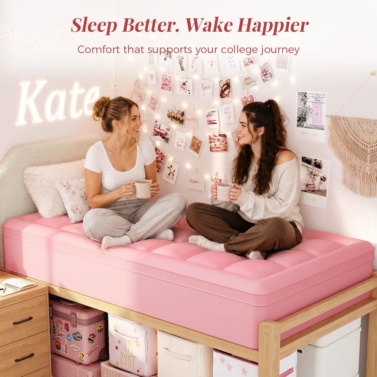 ELEMUSE 4 Inch Pink Dorm Twin XL Dual Layer Memory Foam Mattress Topper College Essentials for Girls, 2 Inch Cooling Gel Foam with 2 Inch Plush PillowTop, Aesthetic Pressure Relief Comfortable Support