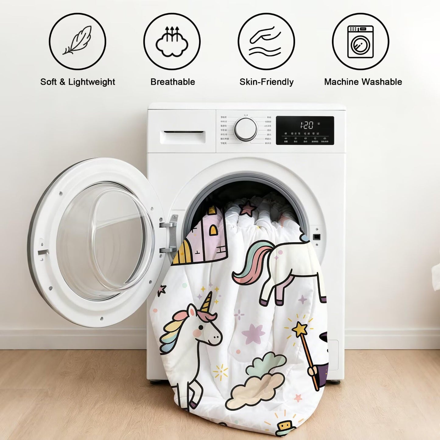 FUYEUN Cartoon Cute Unicorn 7 Piece Twin Comforter Set for Girls Toddler