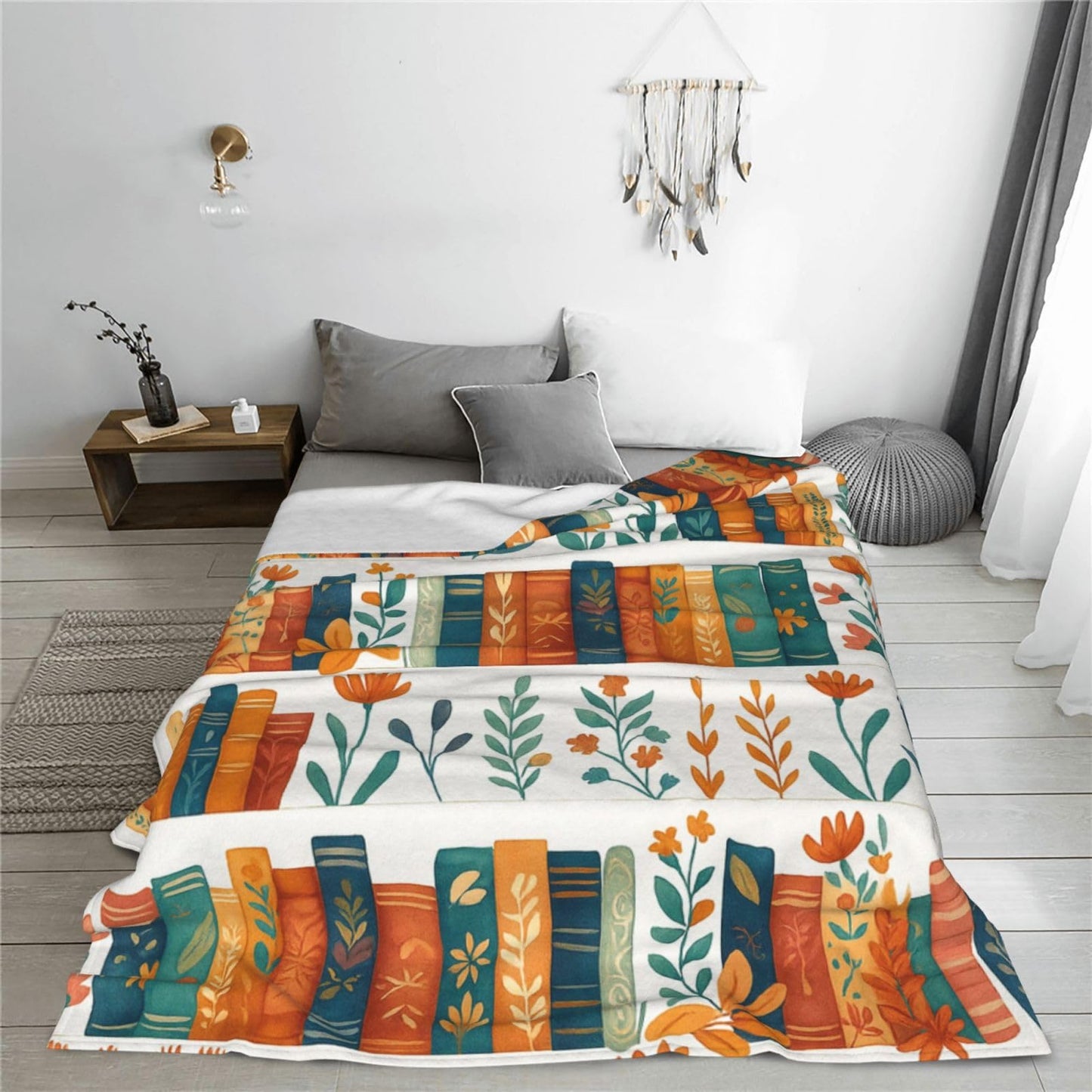 BINBINNIAO Book & Flower Blanket Flannel Couch Sofa Home Outdoors Keep Warm Blankets 50"x40"