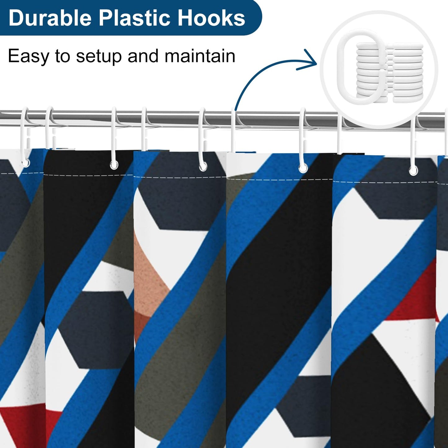 deFouliao Blue Geometric Shower Curtain Abstract Modern Black Red Geometry Art Bathroom Curtain Sets for Bath Home Decor Luxury Hotel, Waterproof Fabric with Hooks, 72x72 Inch