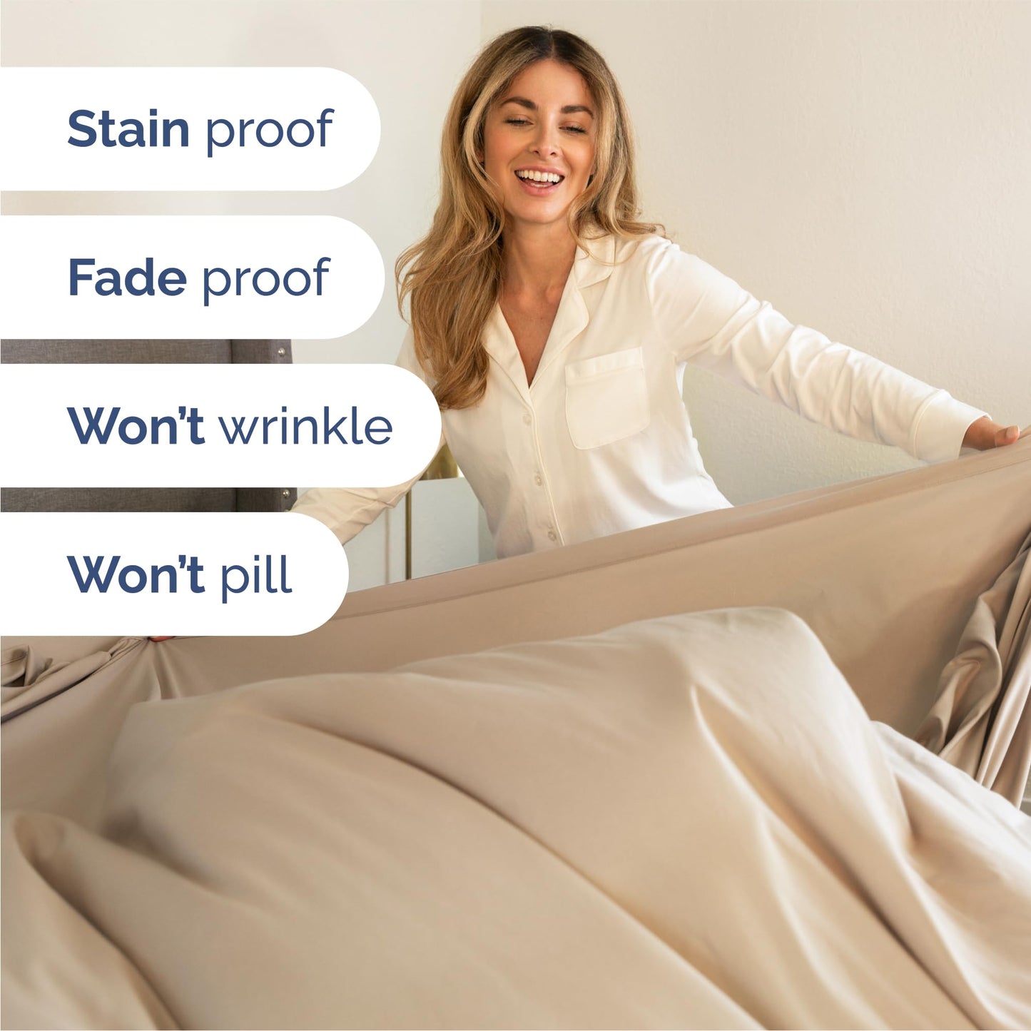 Queen Size 4 Piece Sheet Set - Comfy Breathable & Cooling Sheets - Hotel Luxury Bed Sheets for Women & Men - Deep Pockets, Easy-Fit, Extra Soft and Wrinkle Free Sheets - Cream Oeko-Tex Bed Sheet Set