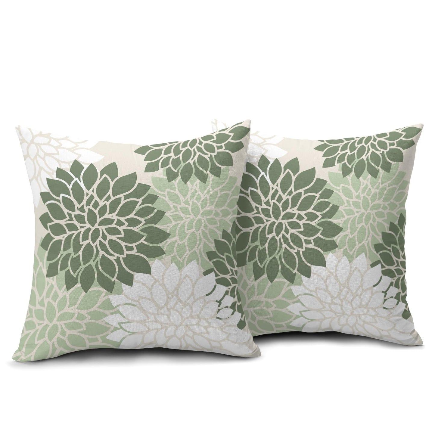 aportt Sage Green White Floral Pillow Covers 18X18 Inch Set of 2 Geometric Dahlia Flower Decorative Pillow Cases Modern Cotton Linen Cushion Case Farmhouse Home Decor for Sofa Couch Bedroom