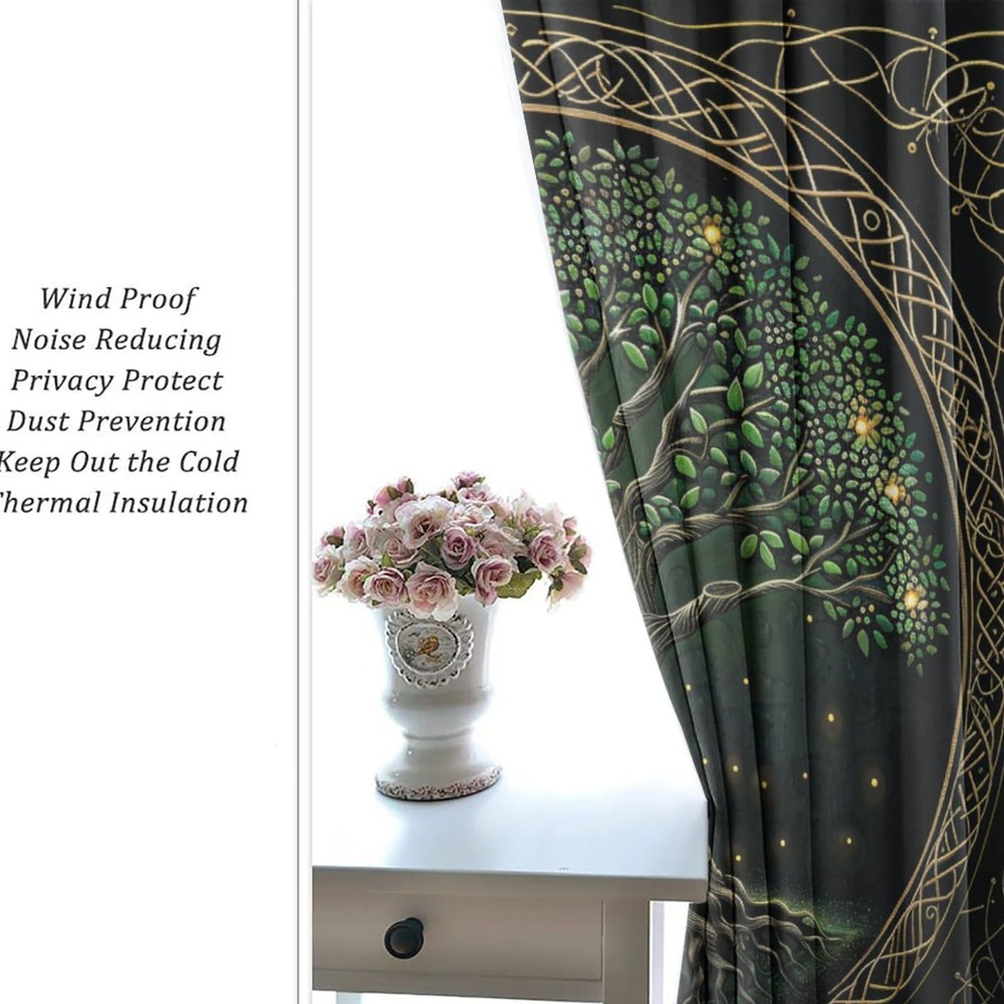 HDESDIS Abstract Tree Plant Curtains for Bedroom, Retro Rustic Floral Star Landscape Grommet Blackout Curtains Thermal Insulated Window Drapes for Living Room, 21W x 45L, 2 Panels