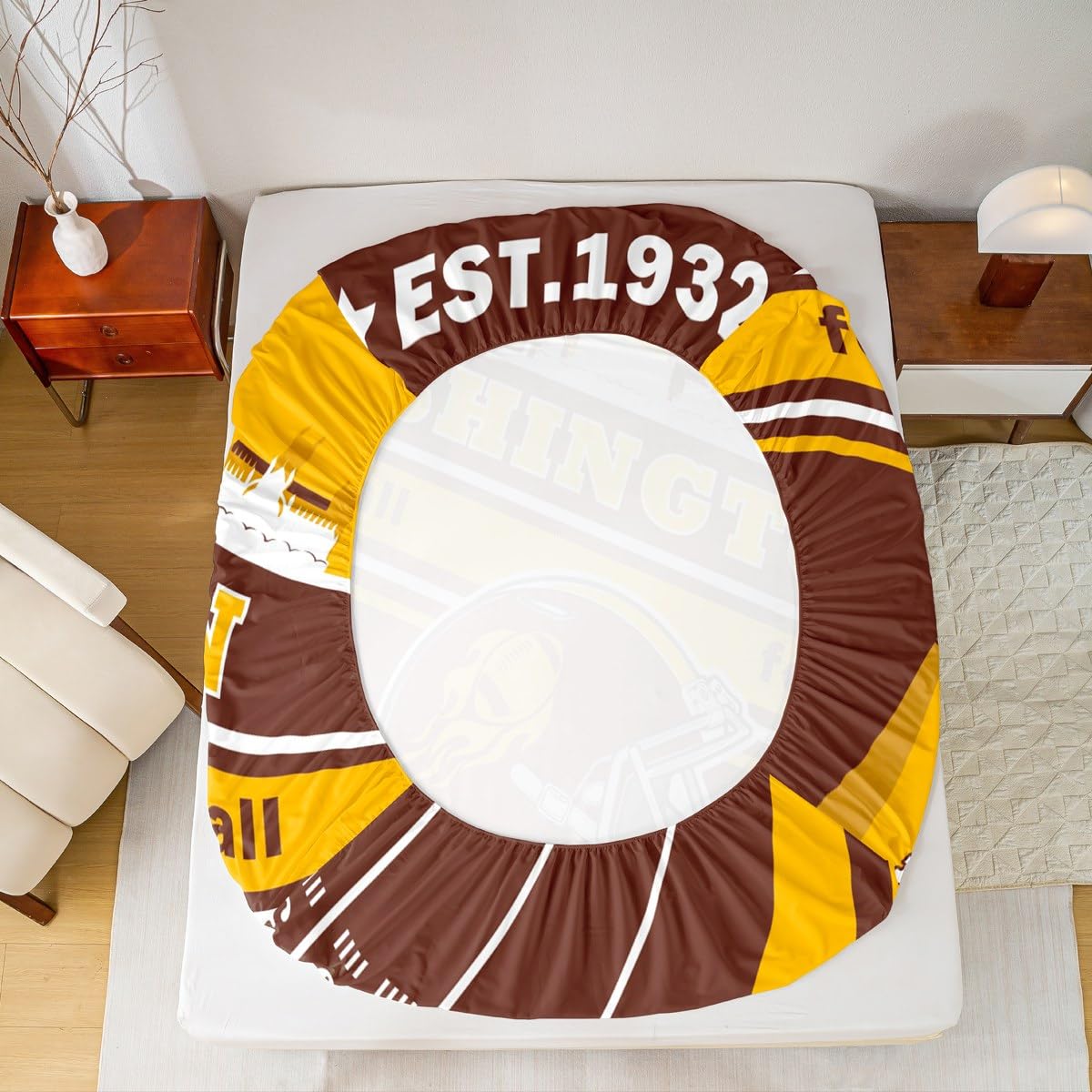 Feelyou Football Bed Sheets Set Boys Twin Size Women Men Football City Fitted Sheet with 16 Inch Deep Pockets Rugby Sports Bedding Set