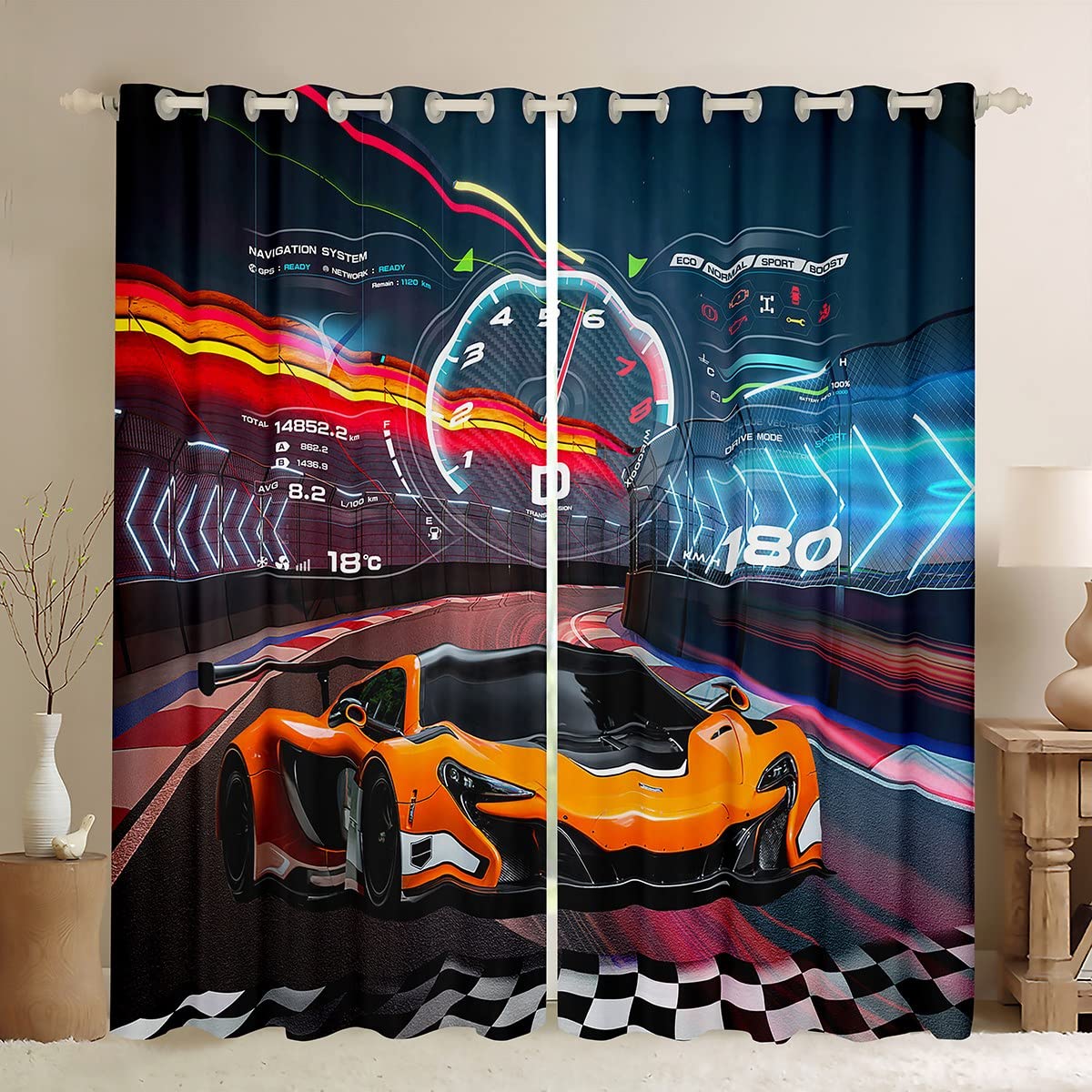 Feelyou Race Car Window Curtains Bedroom Living Room Boys Extreme Sports Curtains Kids Room Decor Boys Cool Car Window Drapes Sports Kids Bedroom Decor Treatments 38W X 45L，2 Panels