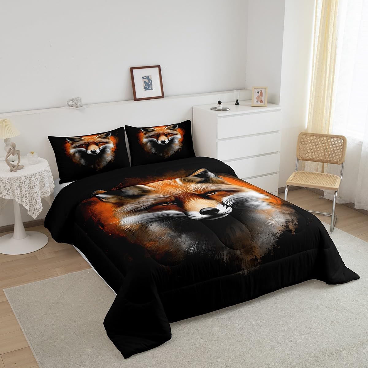 Feelyou Fox Comforter Set Twin Size Kids Cute Cartoon Fox Bedding Set for Boys Girls Teens Orange Animal Comforter Breathable Woodland Fox Duvet Set Nature Wildlife Quilt Set