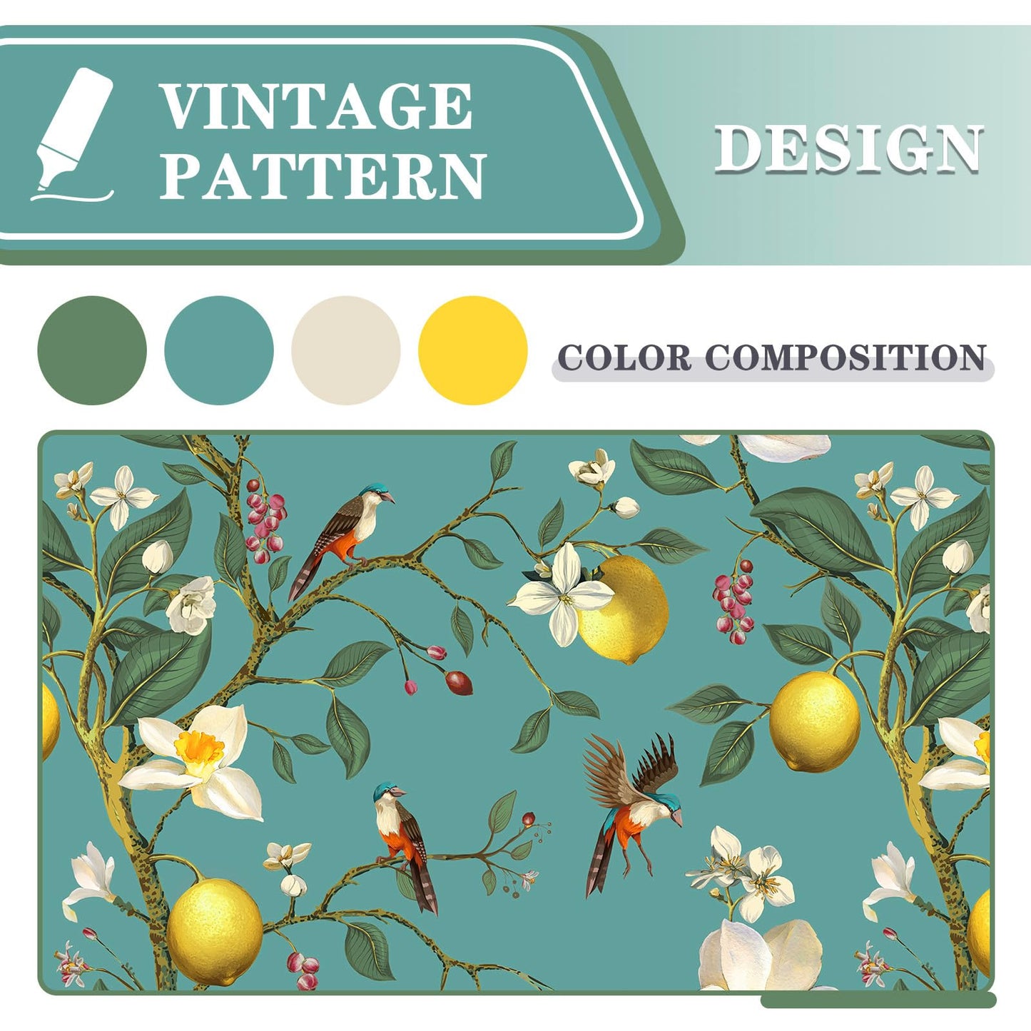MYSKY HOME Floral Blackout Curtains 84 inch Long for Living Room Vintage Mid Century Style Lemon Hummingbird Patterned Room Darkening Privacy Drapes Grommet Living Dining Room, 2 Pcs, 52"W, Deep Green