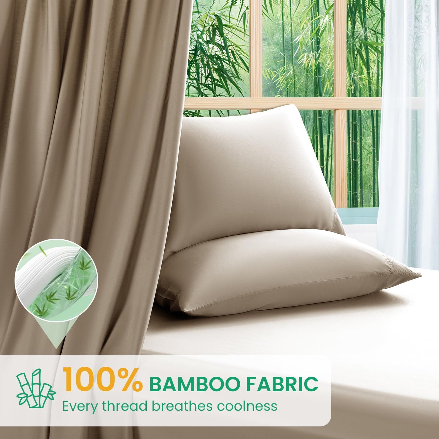 SONORO KATE 100% Viscose Derived from Bamboo_Sheets Queen Size, Ultra Breathable & Cooling Bed Sheets for Hot Sleepers, Hotel Luxury Silky Bedding Sheets, 16" Deep Pocket - 4PC (Simply Taupe,Queen)