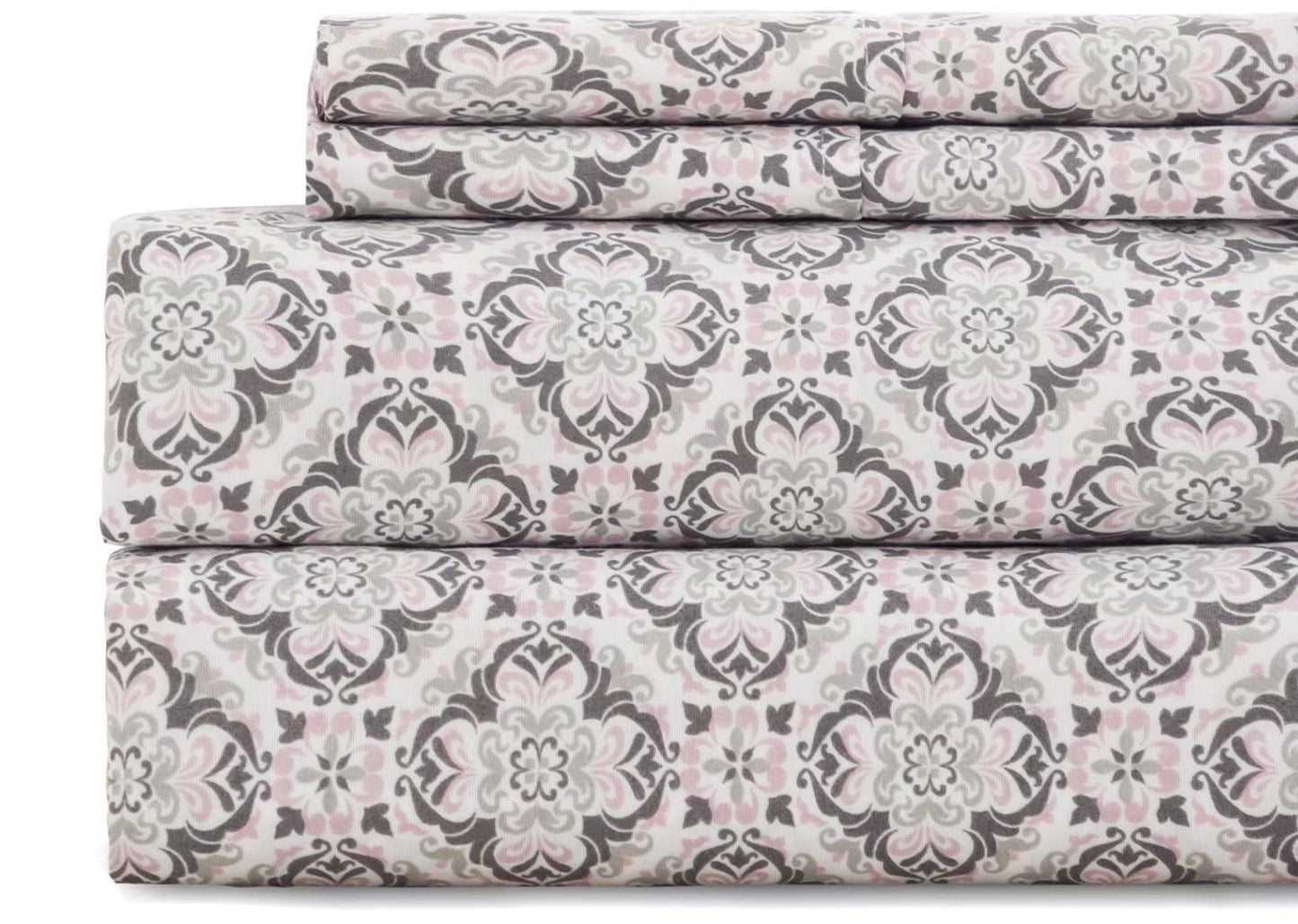 KACEMOO Queen Sheet Set 4PC Printed Sheets Beige Floral Sheets Queen Pattern Boho Sheet Set Cooling Deep Pocket Microfiber Bed Sheets, Luxury, Soft, Breathable, Hypoallergenic, Wrinkle Free
