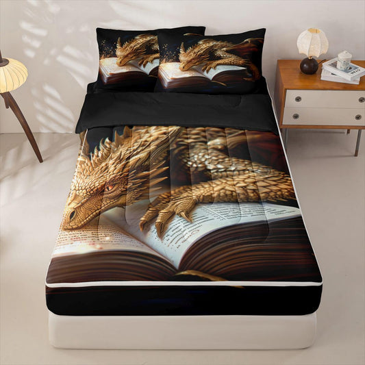 jejeloiu Dragon Zipper Bedding Cartoon Animal Comforter Set for Kids Boys Girls Twin Size Ancient Wildlife Zippered Kids Bedding Set Ultra Soft Mysterious Animal Bed in a Bag