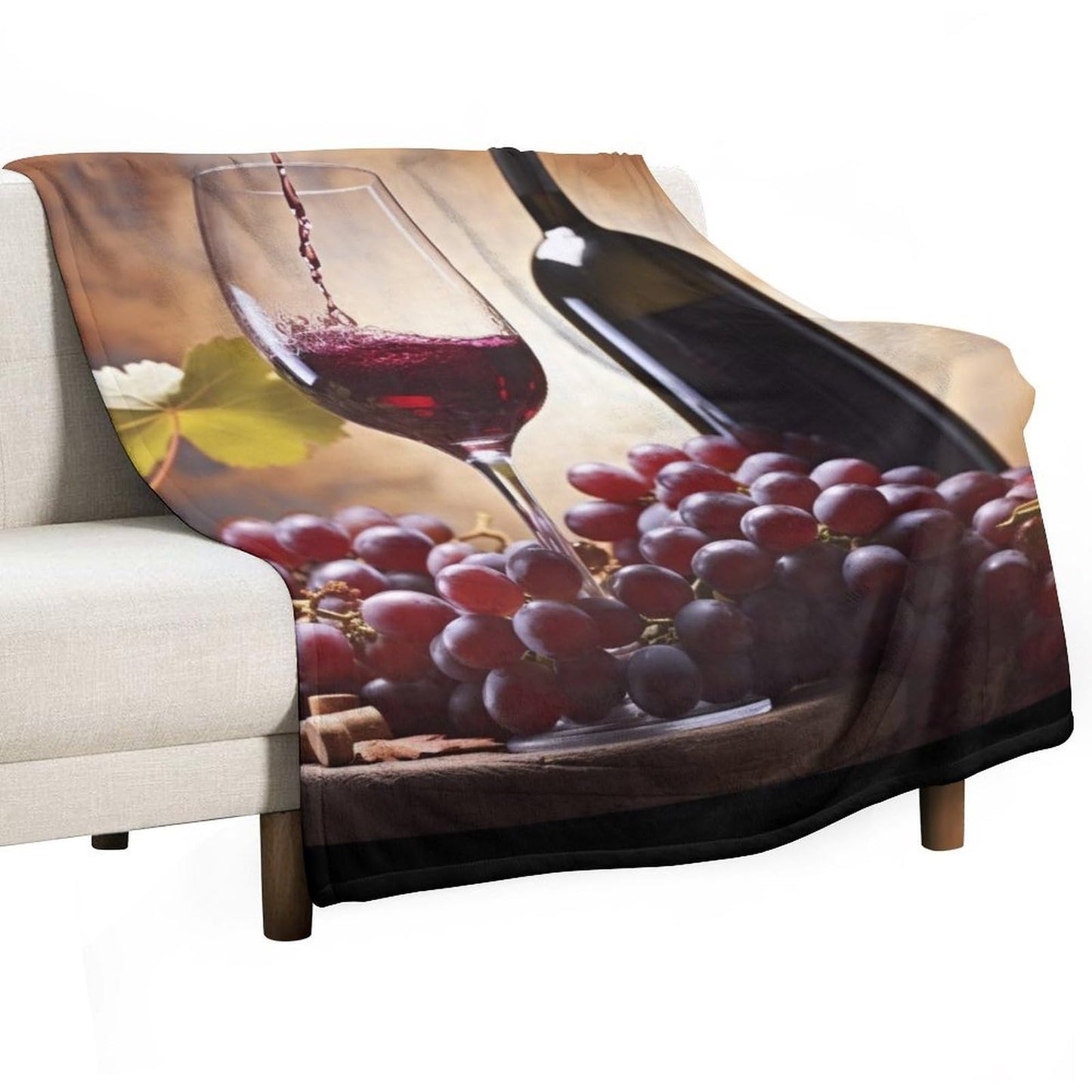 Vuiopuf Grape Wine Print Blanket Lightweight Wrinkle-Resistant for Cozy Lounging, Picnics, Yoga, Decor Gifting
