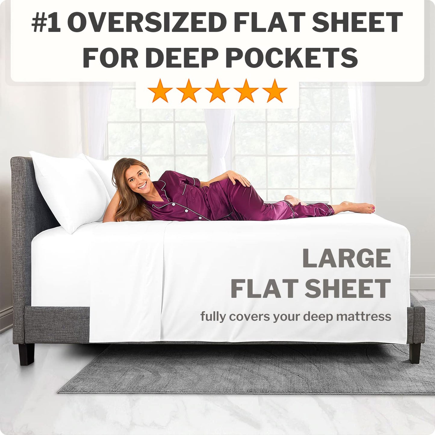 Extra Deep Pocket King Bed-Sheets – 4-Piece Includes: 18”-21” Inch Super Extra Deep Pocket Fitted Sheet – Oversize Flat Sheet – 2 Zipper Closure Pillowcases – Perfectly Fit – King Size – Bright White