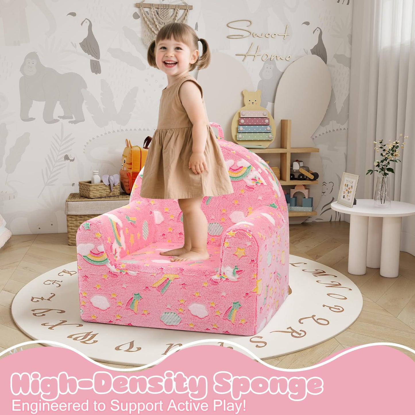 MeMoreCool Comfy Kids Chair for Ages 3+, Glow Unicorn Kids Reading Chair, Soft Plush Kids Armchair, Cozy Foam Kids Armchair for Kids Room, Living Room, Playroom, Reading Nook