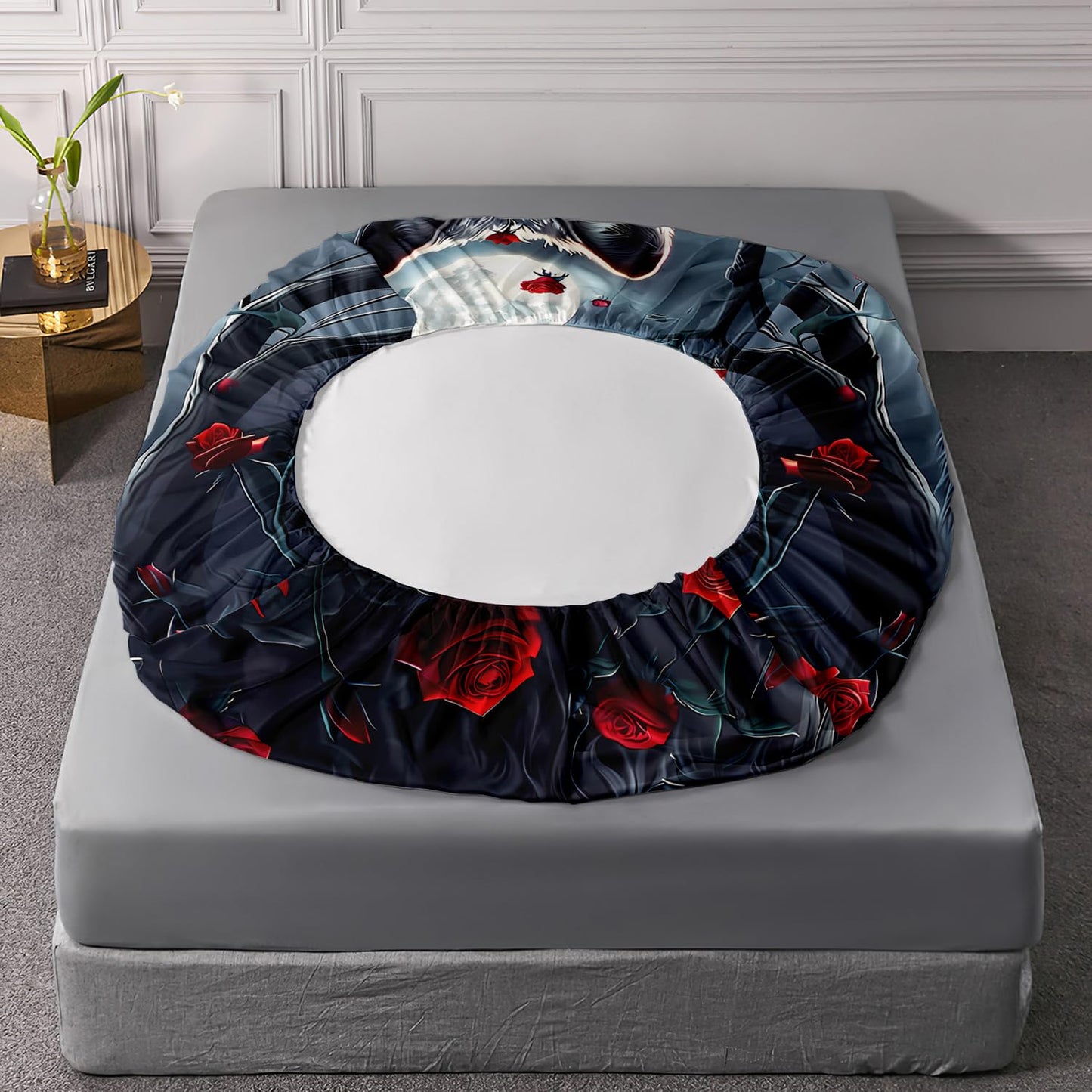 UEVBF Wolf Bedding Fitted Sheet Sets Twin Size,Moon Night Forest Floral Printed Bedding Set for Kids Girls Boys Room Decor,Western Animal Themed Bedding Sets,1 Fitted Sheet+2 Pillowcases.
