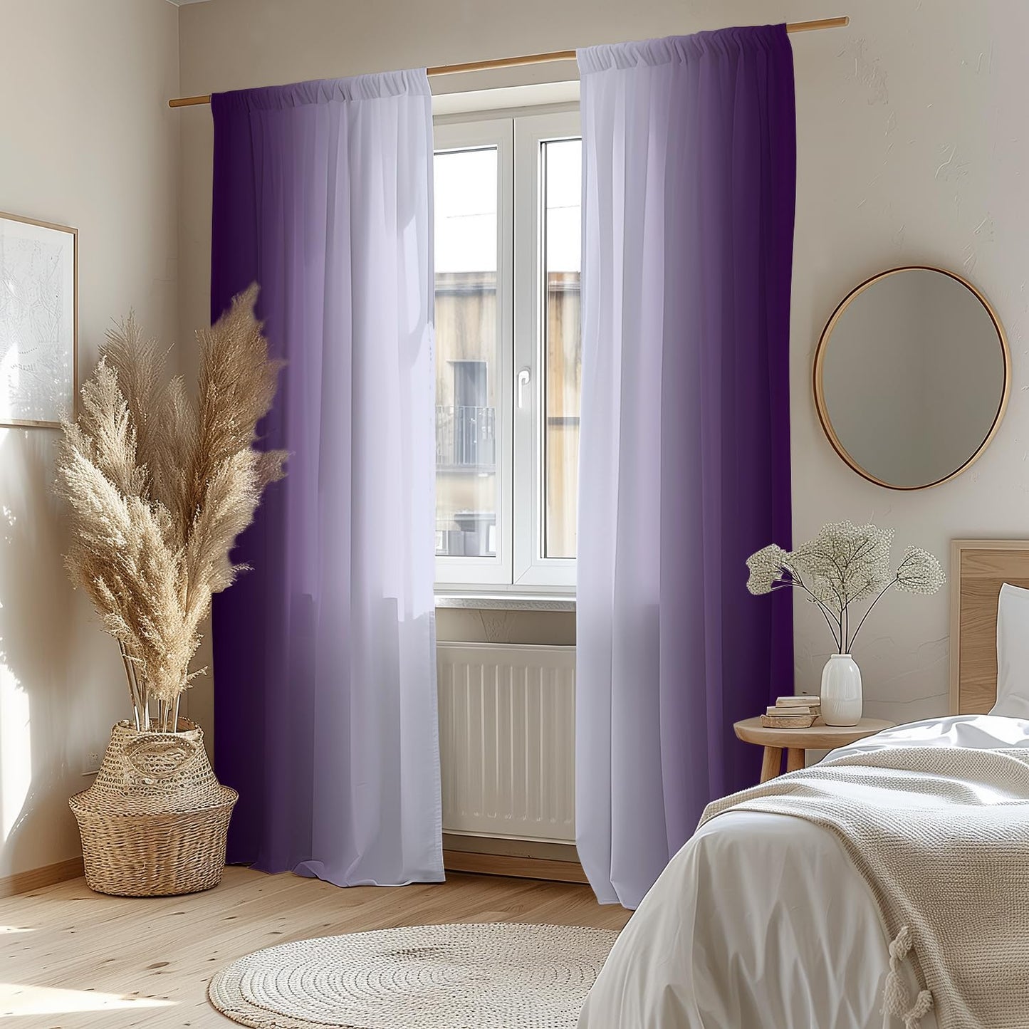 XFLINGBAO Purple Curtains 84 Inch Length for Living Room 2 Panel Set Purple and Grey White Window Treatment Curtains Lavender Ombre Gradient Light Filtering Curtains Modern Abstract Drapes