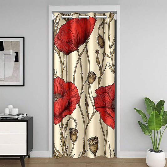 Feelyou Flower Door Curtain for Doorway Privacy Red Floral Closet Cover for Bedroom Living Room Floral Flower Blossom Printed Room Divider Curtain 42" x 84" Botanical Darkening Blackout Home Decor