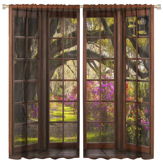 BAEKJIN Forest Curtains Through The Window Scenery Outside Forest Landscape Vintage Design Rod Pocket Blackout Window Drapes 2 Panels Set for Bedroom Living Room Decor 42x45in