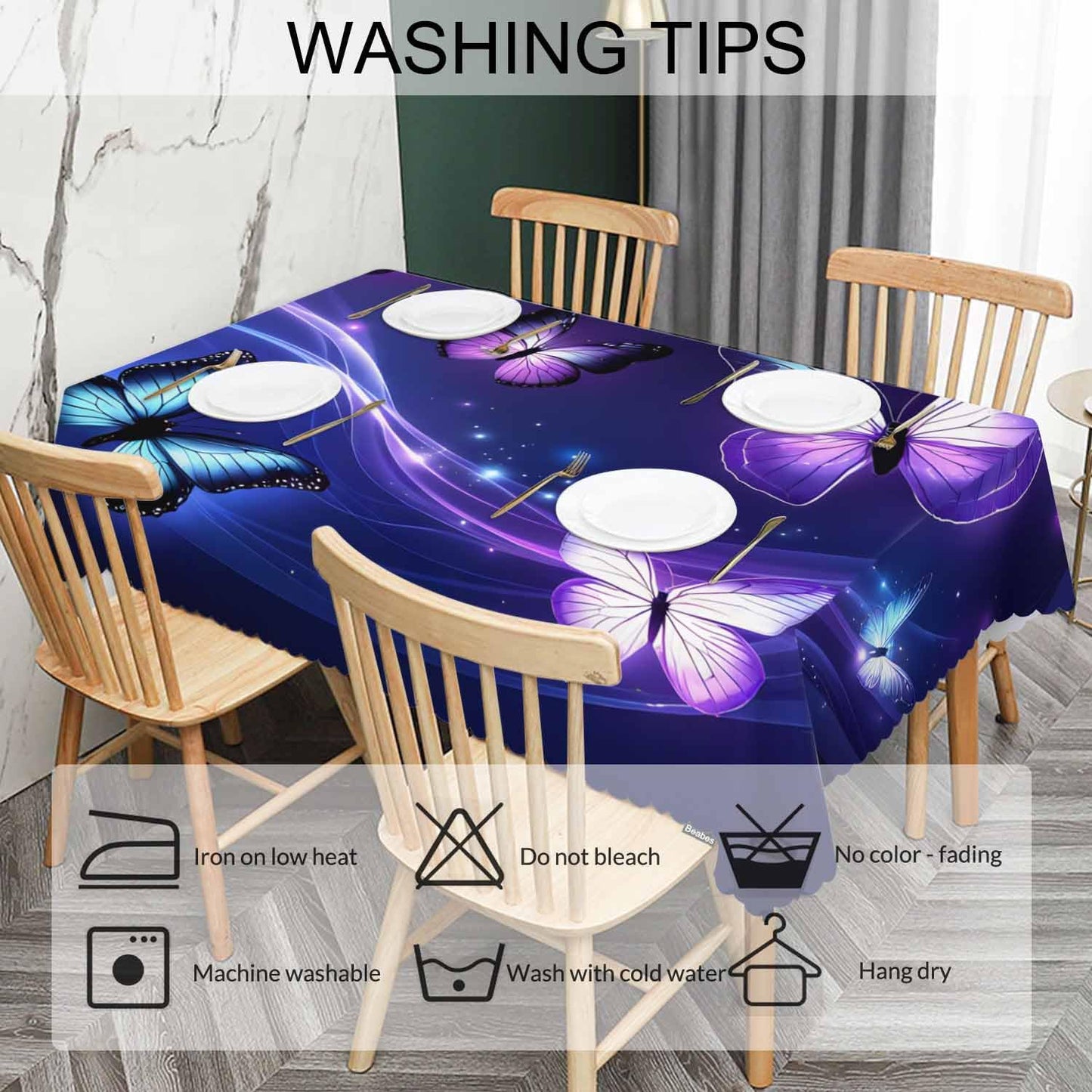 Beabes Butterfly Kitchen Tablecloth Glowing Butterflies Purple Indoor Outdoor Table Cover Anti-Oil Table Cloths for Wedding Banquet Dinner Tablecloths, 52x70 Inch(4-6 Seats)
