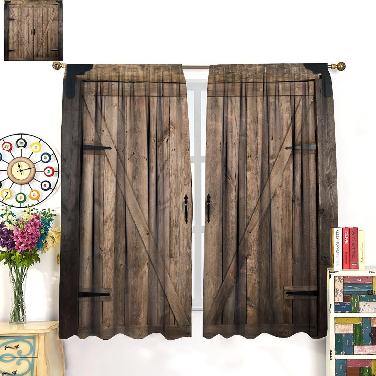 AuiMzoo Vintage Barn Door Blackout Curtains, Farmhouse Old West Rustic Plank Cabin Garage Door, Bedroom Living Room Rod Pocket Curtains42X45 Inch