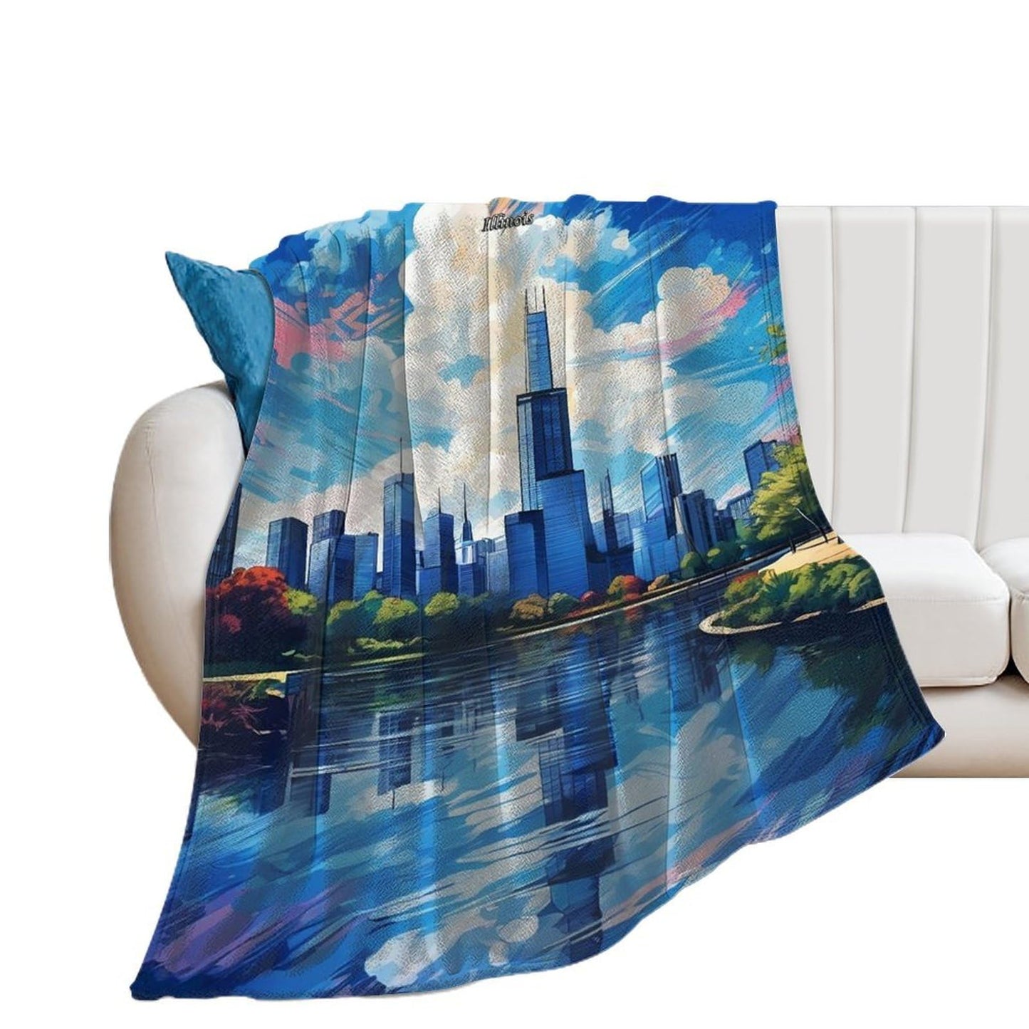Chicago Illinois City Skyline Landscape Abstract Blanket Soft Flannel Lightweight Blanket Outdoor Travel Carry Living Room Bedroom Sofa Decoration Gifts 50x60 Inch