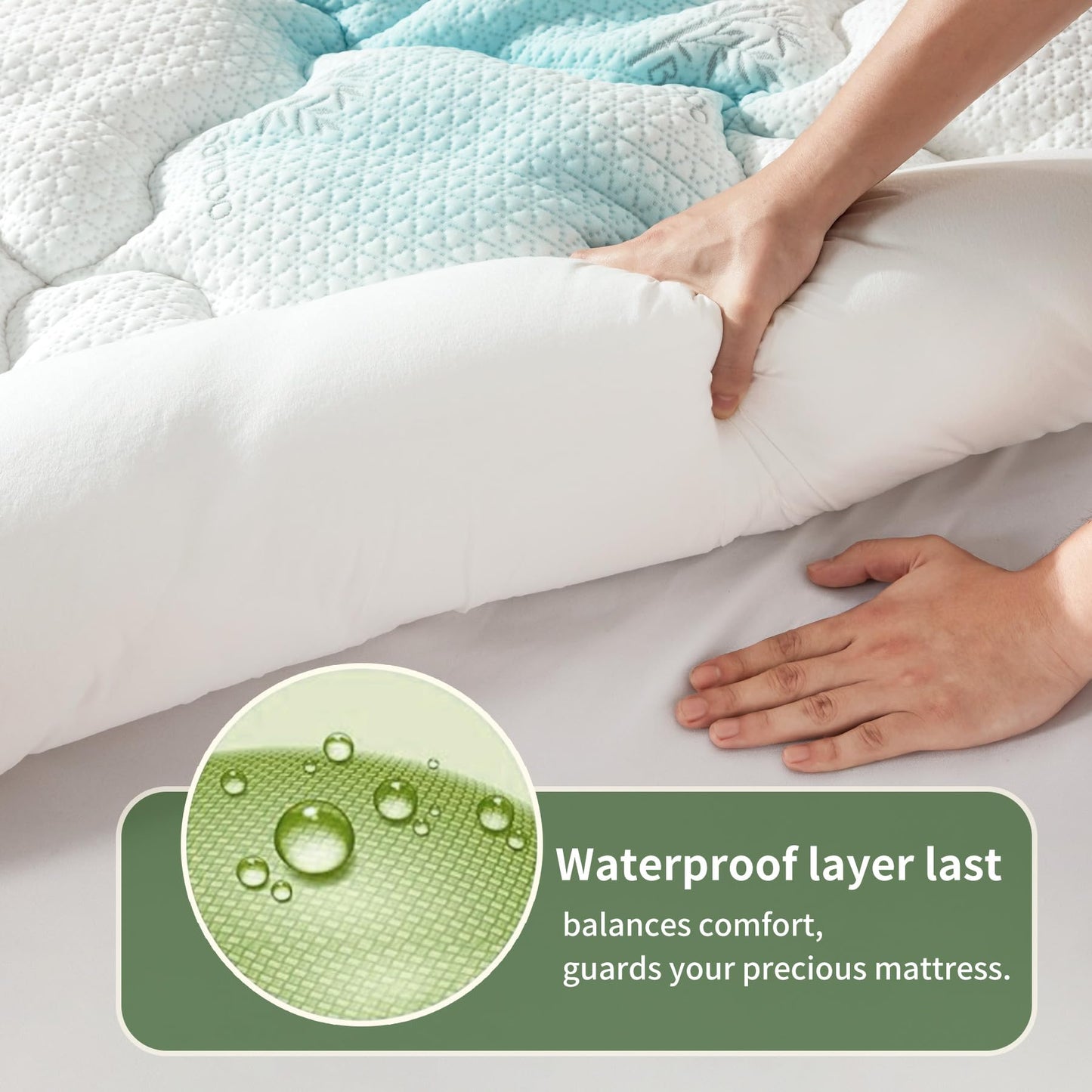 Premium 100% Waterproof Queen Mattress Topper, Breathable Mattress Pad, Rayon from Bambo Bed Protector, Deep Pocket Sheet Cover 8"-21"
