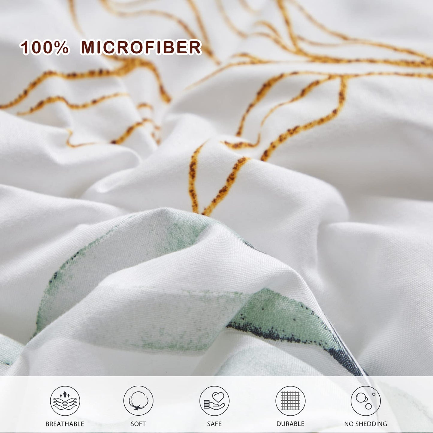Joyreap 6 Piece Bed in a Bag Twin, Green Leaves Printed on White Botanical Design, Microfiber Comforter Set for All Season (1 Comforter, 2 Pillow Shams, 1 Flat Sheet, 1 Fitted Sheet, 1 Pillowcase)