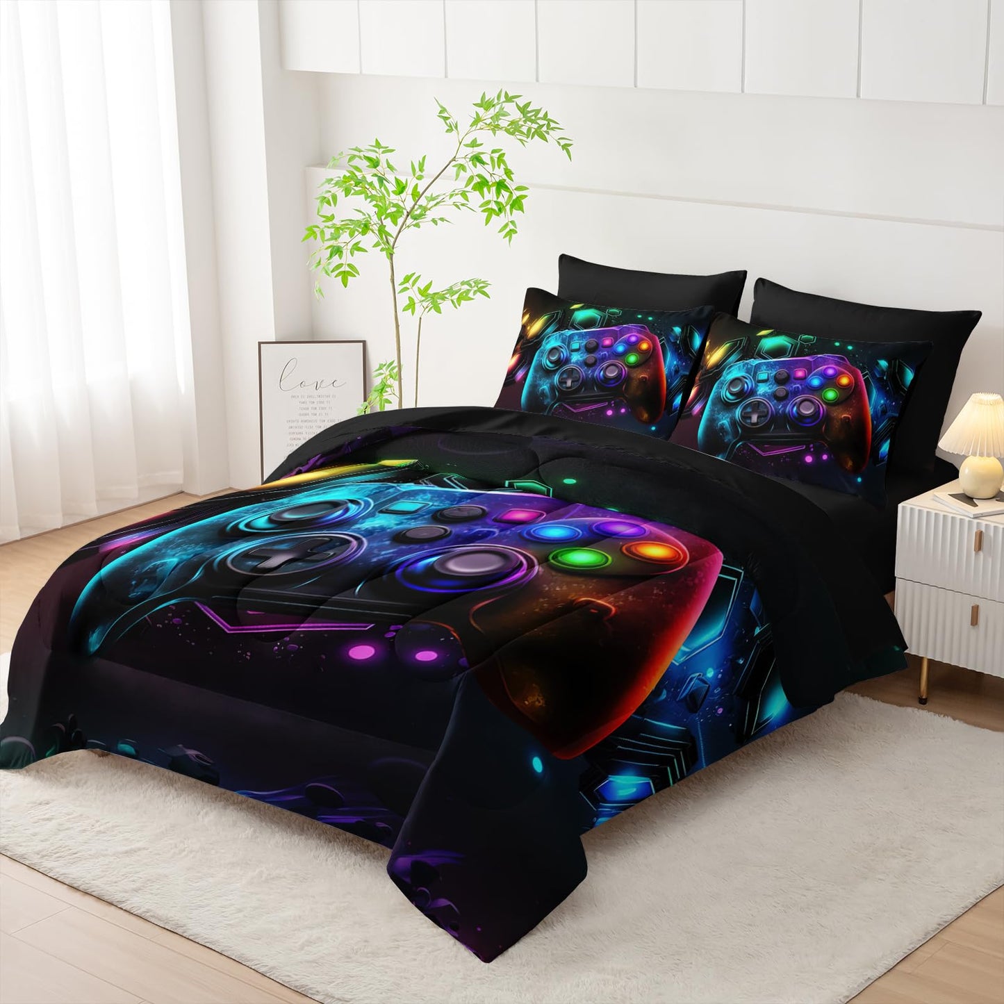 Tuzaovy Gamer Comforter Set 7 Piece Twin Size Bed in A Bag,Game Bedding for Room Decor,Soft Gaming Comforter Video Game Bedding with Fitted Sheet,Flat Sheet, Pillowcases & Shams