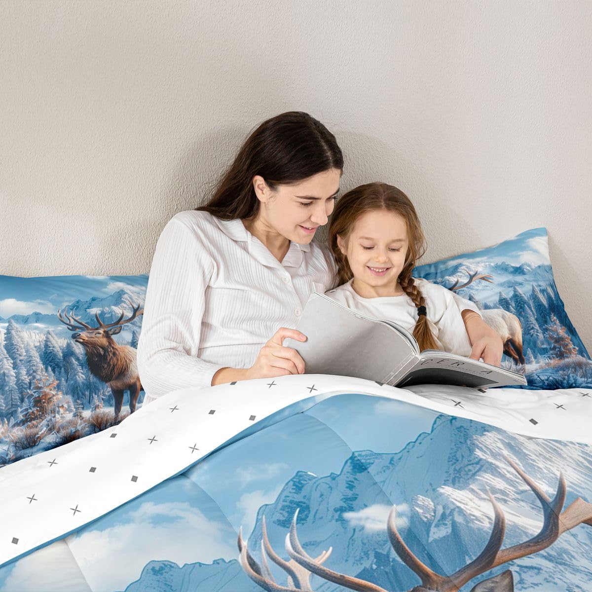 jejeloiu Deer Comforter Set Toddler Size Elk Wildlife Bedding Set for Kids Boys Girls Rustic Cabin Country Duvet Quilt Bedroom Decor Microfiber 2 Pcs with 1 Pillow Cases