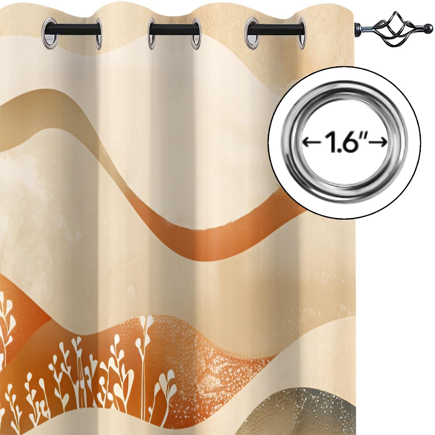 XAFIAUR Waves Blackout Curtains Abstract Art Print Curtain, Plants Drapes for Kids Bedroom Play Room 2 Panels Darkening Grommets Window Treatment 31.5" W x 63" L x2