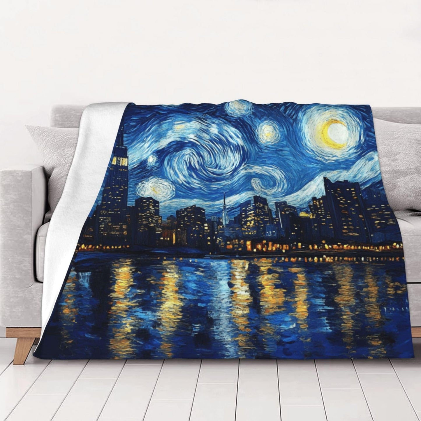 Cafemira Ultra-Soft Flannel Blanket,City Night View,Cozy Adults Fleece Blankets,40x30 Inch,for Sofa,Bed,Camping,Office nap,Couch Knee Throws,All Season,Practical Home Decor,Easy to fold