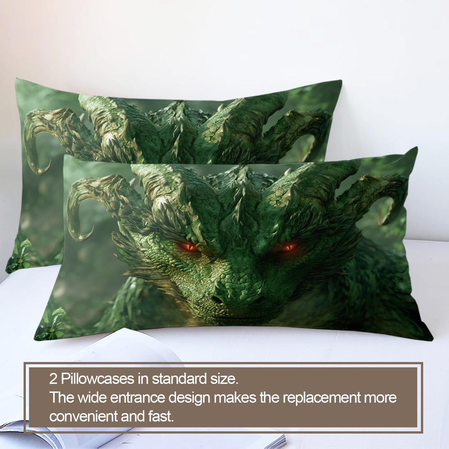 PAISUOQ Dragon Duvet Cover King Size, Fantasy Dragon Bedding Set, 3 Piece, Soft Microfiber Patterned Comforter Cover with Zipper Ties & 2 Pillowcase, Jungle Animal Bedroom Decor & Gifts