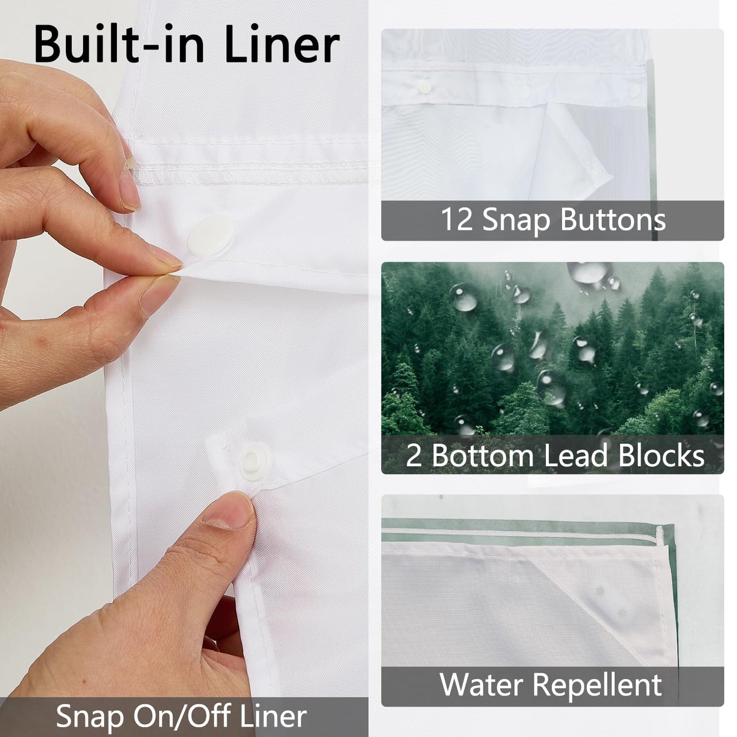 NAEMBCU Mistry Forest Shower Curtain with Snap in Fabric Liner 71x74 Inch