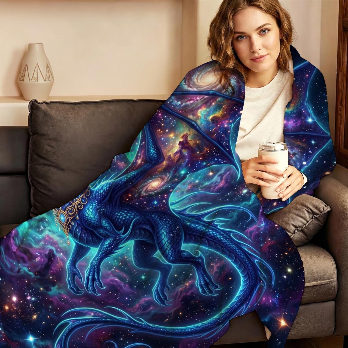 Yujiiso Cosmic Starry Space Dragon Blanket Soft Throw Blanket 50" x 60"