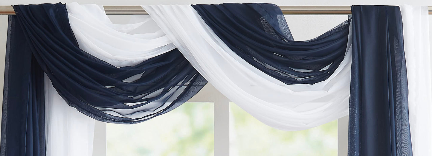 Warm Home Designs Set of 2 White & Navy Blue Canopy Bed Curtains in 55 x 216 Inch Size. 2 Queen Bed Canopy Curtains Can Be Turned Into Kids Bed Tent or Bed Canopy for Girls. BE White & Navy 216"