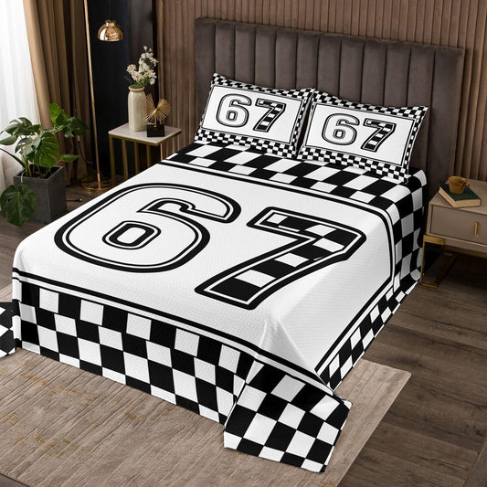 jejeloiu 6 7 Bedspread King Size Six Seven 6 7 Coverlet Set Geometric Quilted Coverlet for All Season with 2 Pillowcases Modern Abstract Art Microfiber Lightweight Six Seven