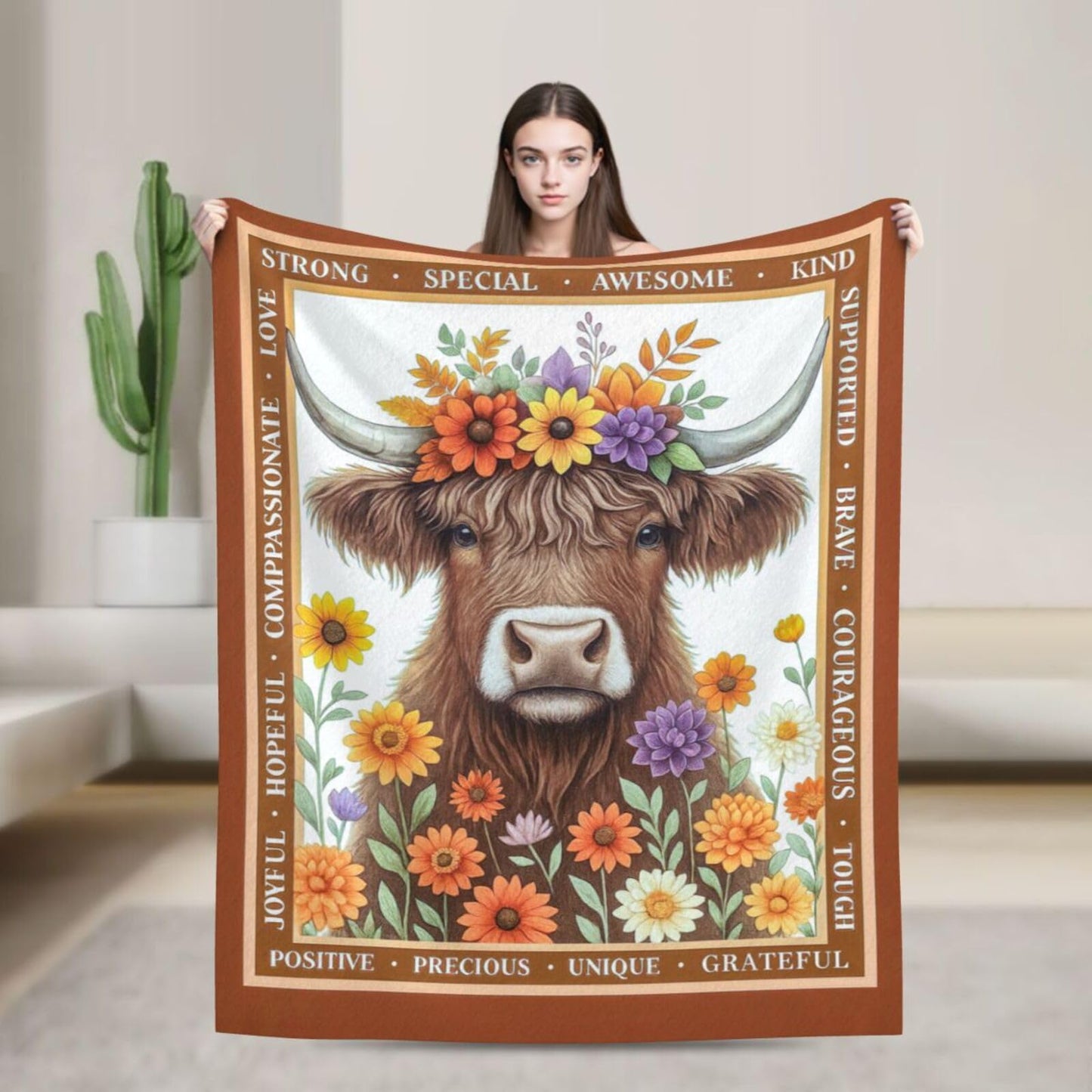 Highland Cow Blanket Cute Cattle Throw Blanket Soft Warm Cozy Fleece Fuzzy Plush Highland Cow Flannel Blankets Gifts for Boys Girls Women Kids Adults 40"X50"
