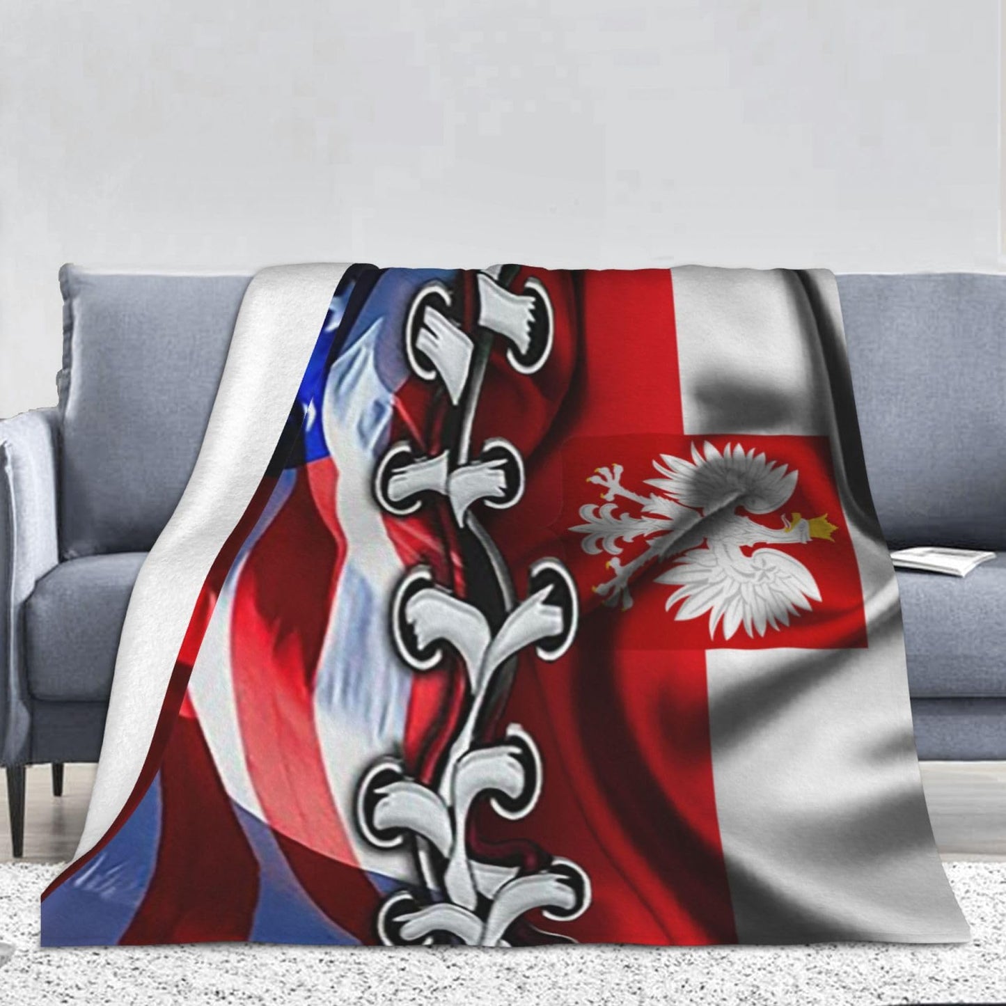 American and Poland Flag Throw Blankets Vintage for Bed & Couch Warm Winter Style - Lightweight Cozy Stylish Blanket for All Seasons