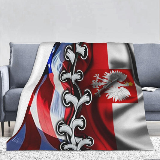 American and Poland Flag Throw Blankets Vintage for Bed & Couch Warm Winter Style - Lightweight Cozy Stylish Blanket for All Seasons